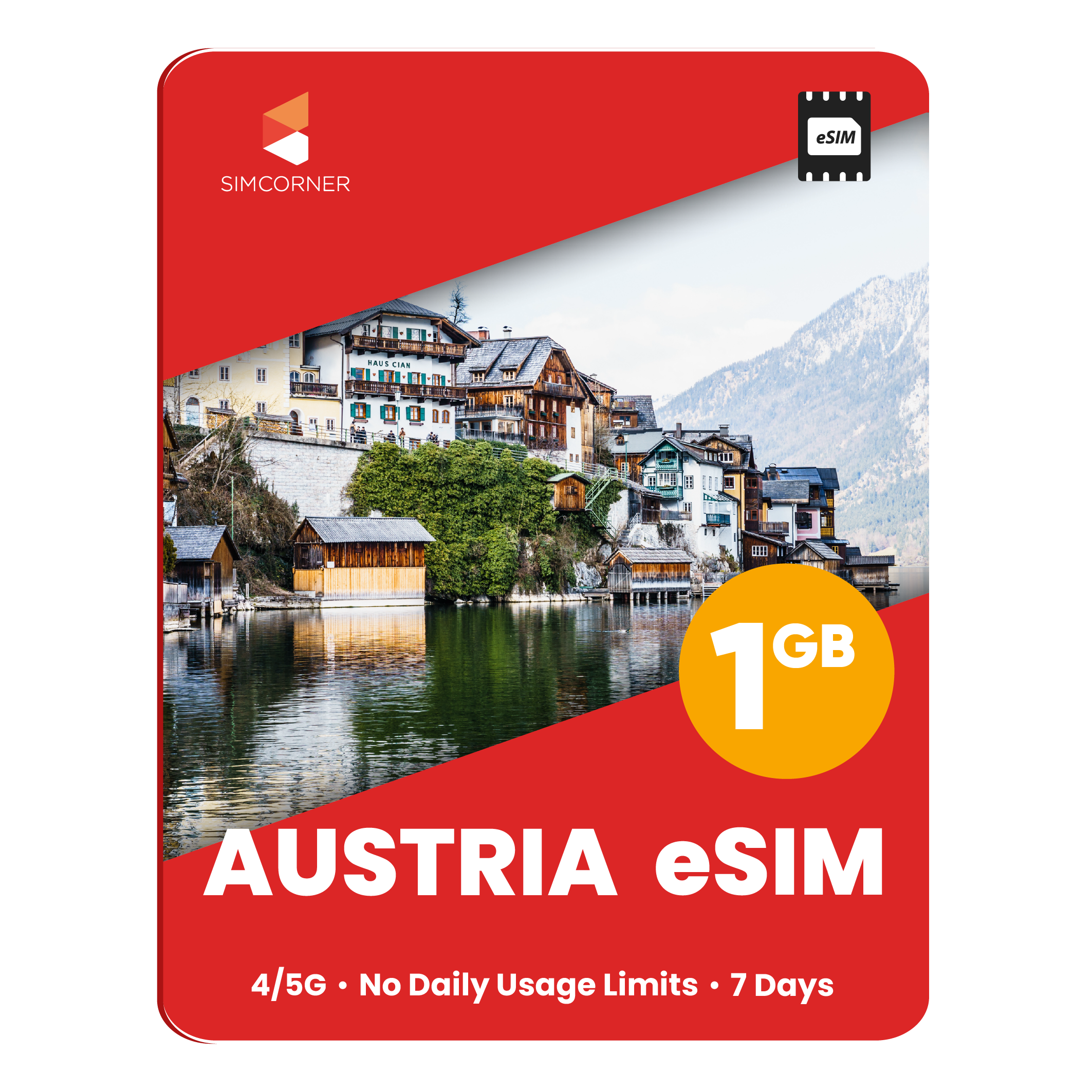 Austria eSIM: 1GB - 7 Days - SimCorner