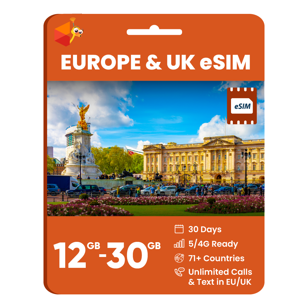 eSIM Europe & UK (12GB, 18GB or 30GB)