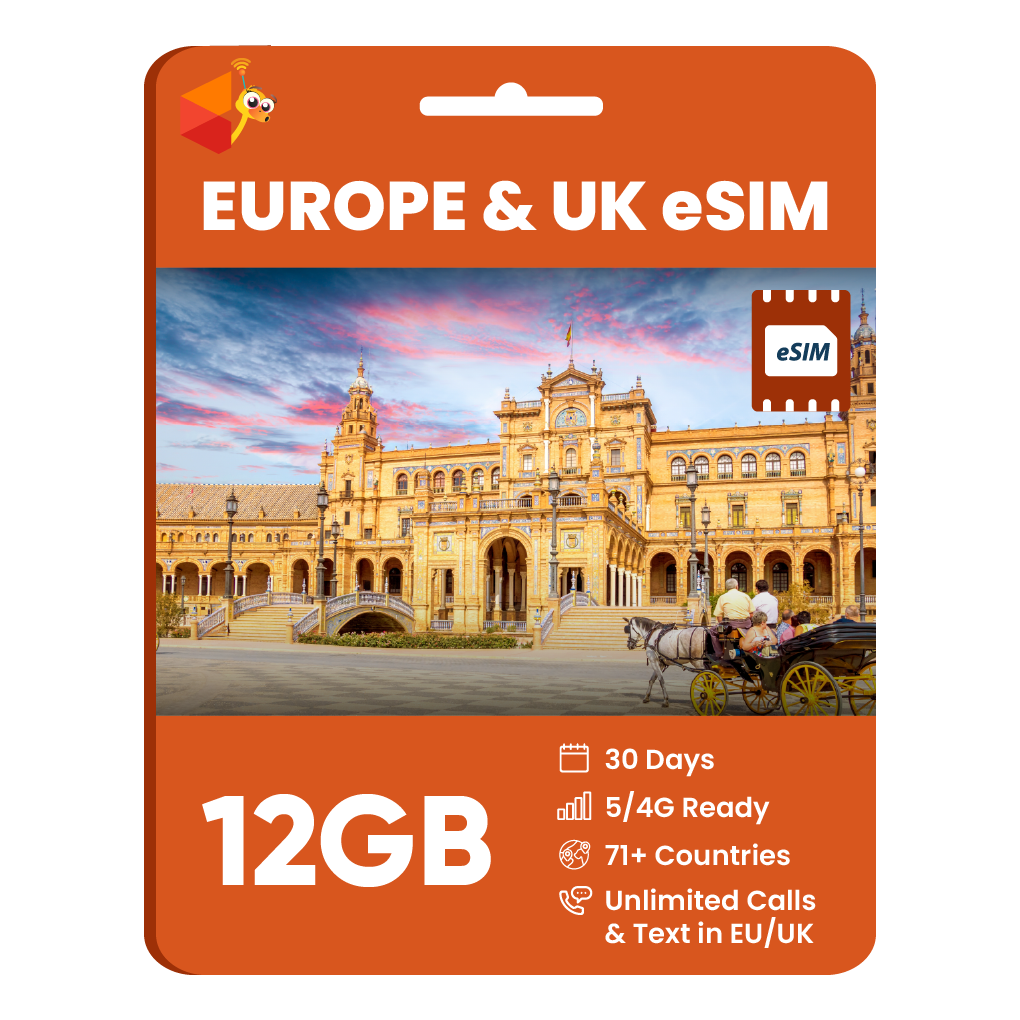 eSIM Europe & UK (12GB, 18GB or 30GB)