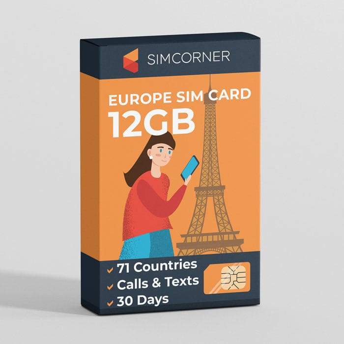 Europe SIM Card 12GB I 71 countries I 30 Days I SimCorner
