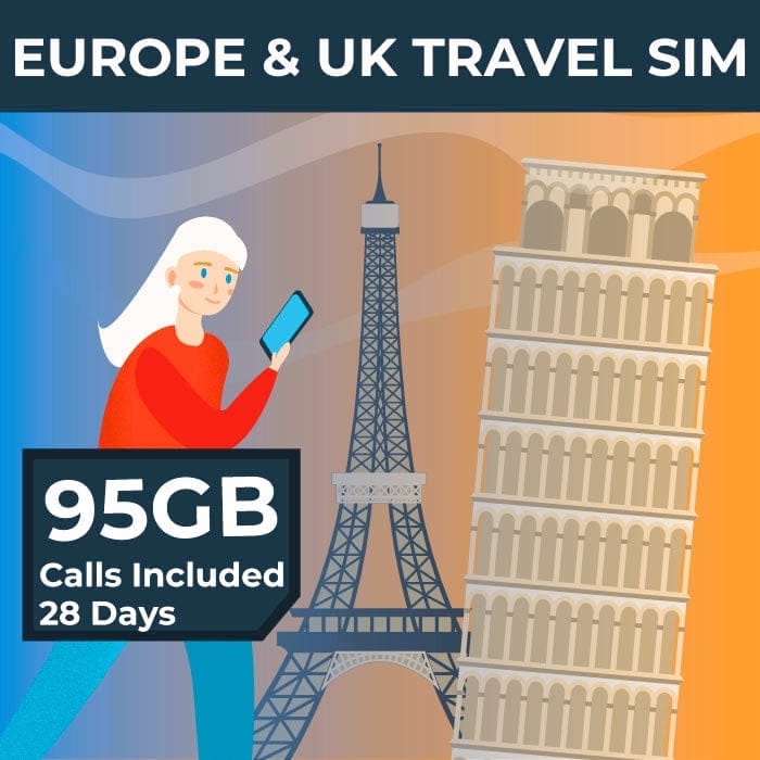 Europe & UK Travel Sim Card 95GB I SimCorner